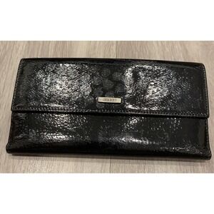 Gucci GG Zip Long Wallet Black Patent Leather Shiny Gloss Card Holder Tri Fold
